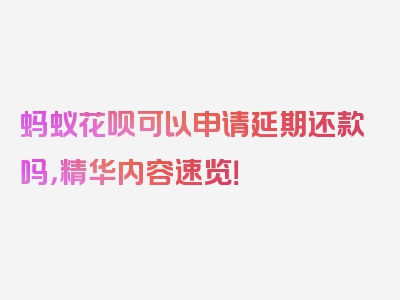 蚂蚁花呗可以申请延期还款吗，精华内容速览！