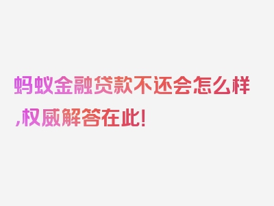 蚂蚁金融贷款不还会怎么样，权威解答在此！