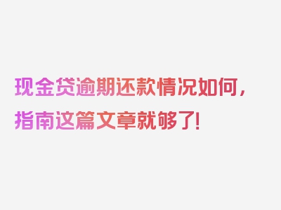 现金贷逾期还款情况如何，指南这篇文章就够了！