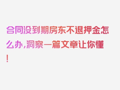 合同没到期房东不退押金怎么办，洞察一篇文章让你懂！