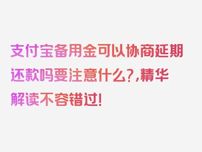 支付宝备用金可以协商延期还款吗要注意什么?，精华解读不容错过！