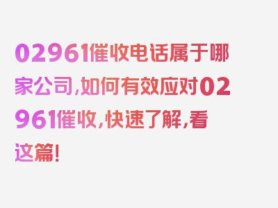 02961催收电话属于哪家公司,如何有效应对02961催收，快速了解，看这篇！