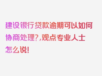 建设银行贷款逾期可以如何协商处理?，观点专业人士怎么说！