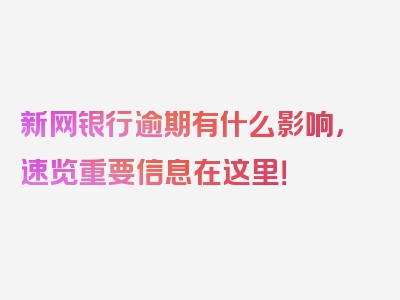 新网银行逾期有什么影响，速览重要信息在这里！