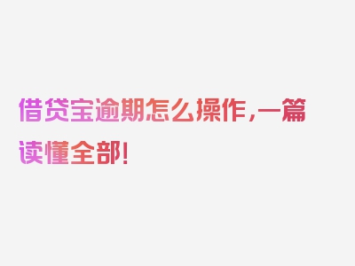 借贷宝逾期怎么操作，一篇读懂全部！