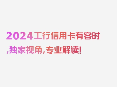 2024工行信用卡有容时，独家视角，专业解读！