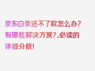 京东白条还不了款怎么办?有哪些解决方案?，必读的详细分析！
