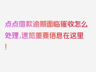 点点借款逾期面临催收怎么处理，速览重要信息在这里！