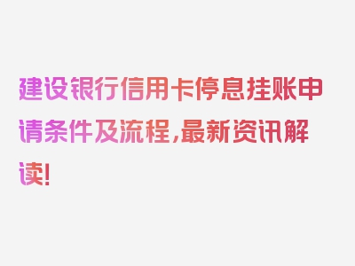 建设银行信用卡停息挂账申请条件及流程，最新资讯解读！