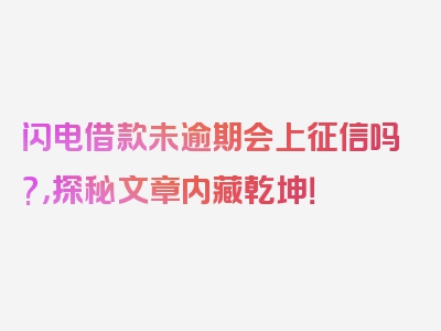 闪电借款未逾期会上征信吗?，探秘文章内藏乾坤！