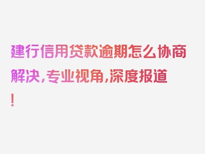 建行信用贷款逾期怎么协商解决，专业视角，深度报道！
