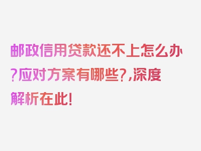 邮政信用贷款还不上怎么办?应对方案有哪些?，深度解析在此！