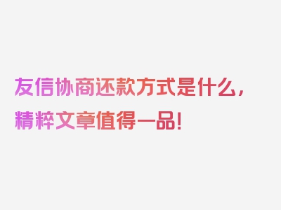 友信协商还款方式是什么，精粹文章值得一品！