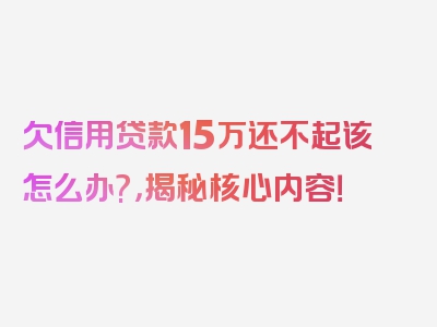 欠信用贷款15万还不起该怎么办?，揭秘核心内容！