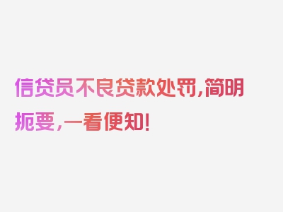 信贷员不良贷款处罚，简明扼要，一看便知！