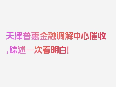 天津普惠金融调解中心催收，综述一次看明白！