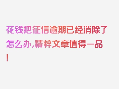 花钱把征信逾期已经消除了怎么办，精粹文章值得一品！