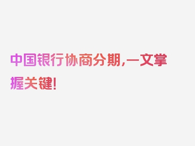 中国银行协商分期，一文掌握关键！