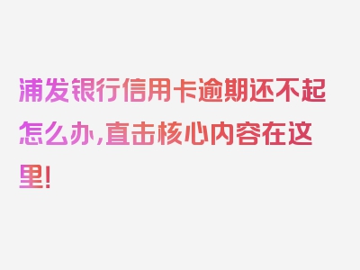浦发银行信用卡逾期还不起怎么办，直击核心内容在这里！