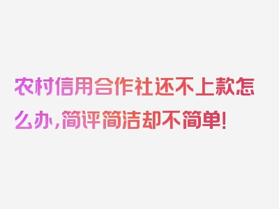 农村信用合作社还不上款怎么办，简评简洁却不简单！