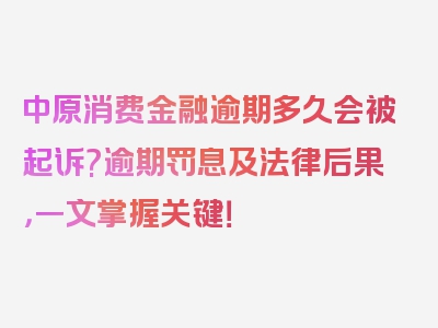 中原消费金融逾期多久会被起诉?逾期罚息及法律后果，一文掌握关键！