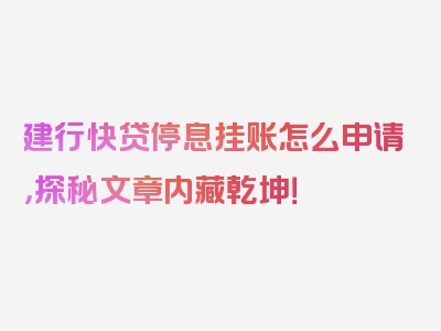 建行快贷停息挂账怎么申请，探秘文章内藏乾坤！