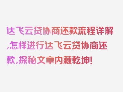 达飞云贷协商还款流程详解,怎样进行达飞云贷协商还款，探秘文章内藏乾坤！
