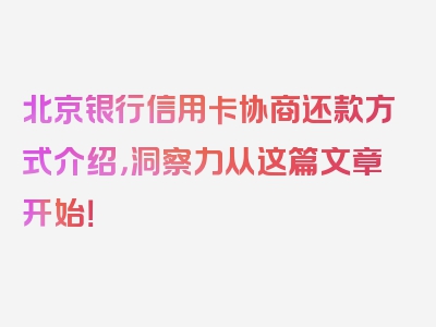 北京银行信用卡协商还款方式介绍，洞察力从这篇文章开始！