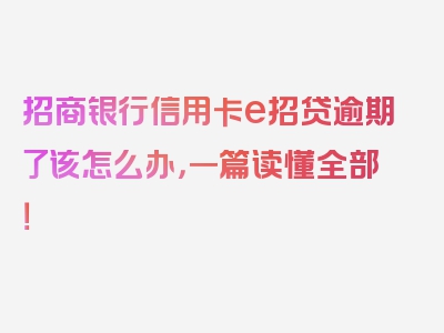 招商银行信用卡e招贷逾期了该怎么办，一篇读懂全部！