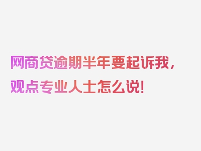 网商贷逾期半年要起诉我，观点专业人士怎么说！