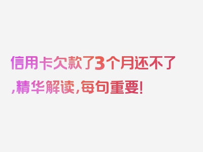 信用卡欠款了3个月还不了，精华解读，每句重要！