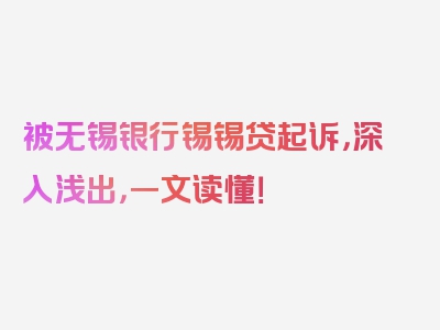 被无锡银行锡锡贷起诉，深入浅出，一文读懂！