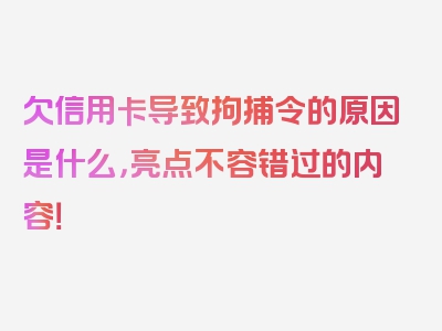 欠信用卡导致拘捕令的原因是什么，亮点不容错过的内容！