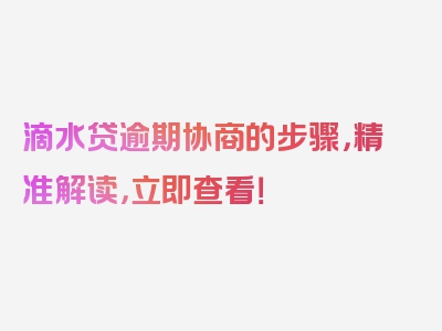 滴水贷逾期协商的步骤，精准解读，立即查看！