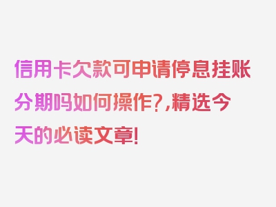 信用卡欠款可申请停息挂账分期吗如何操作?，精选今天的必读文章！