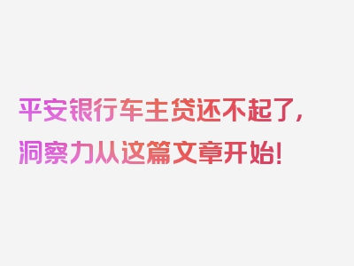 平安银行车主贷还不起了，洞察力从这篇文章开始！