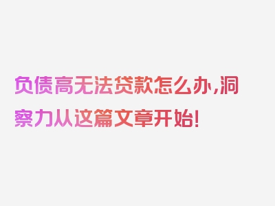 负债高无法贷款怎么办，洞察力从这篇文章开始！