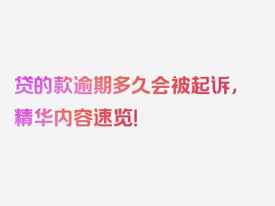 贷的款逾期多久会被起诉，精华内容速览！