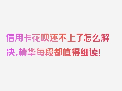 信用卡花呗还不上了怎么解决，精华每段都值得细读！