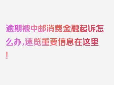 逾期被中邮消费金融起诉怎么办，速览重要信息在这里！