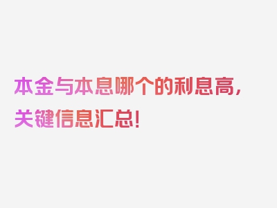 本金与本息哪个的利息高，关键信息汇总！