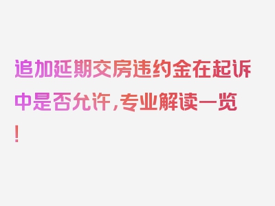 追加延期交房违约金在起诉中是否允许，专业解读一览！