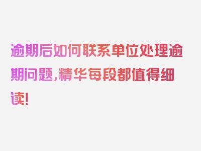逾期后如何联系单位处理逾期问题，精华每段都值得细读！
