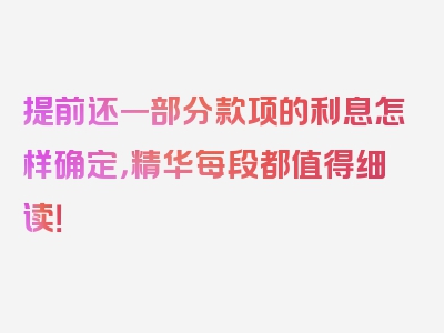 提前还一部分款项的利息怎样确定，精华每段都值得细读！