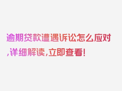 逾期贷款遭遇诉讼怎么应对，详细解读，立即查看！