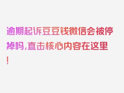 逾期起诉豆豆钱微信会被停掉吗，直击核心内容在这里！