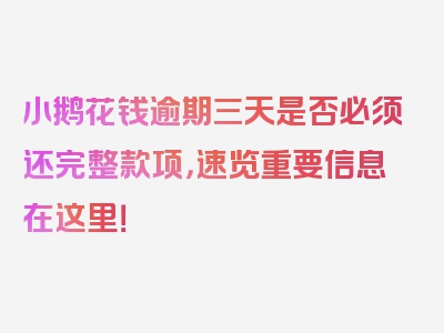 小鹅花钱逾期三天是否必须还完整款项，速览重要信息在这里！