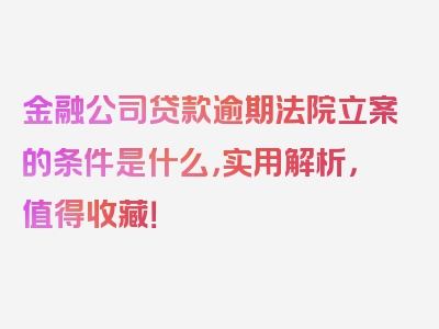 金融公司贷款逾期法院立案的条件是什么，实用解析，值得收藏！