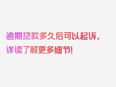 逾期贷款多久后可以起诉，详读了解更多细节！