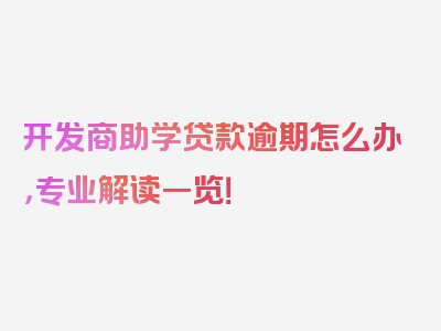 开发商助学贷款逾期怎么办，专业解读一览！